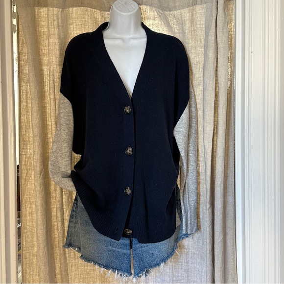 NWOT- White Company Colorblock Boyfriend Cardigan - Alpaca - large - grey/blue - Picture 10 of 11